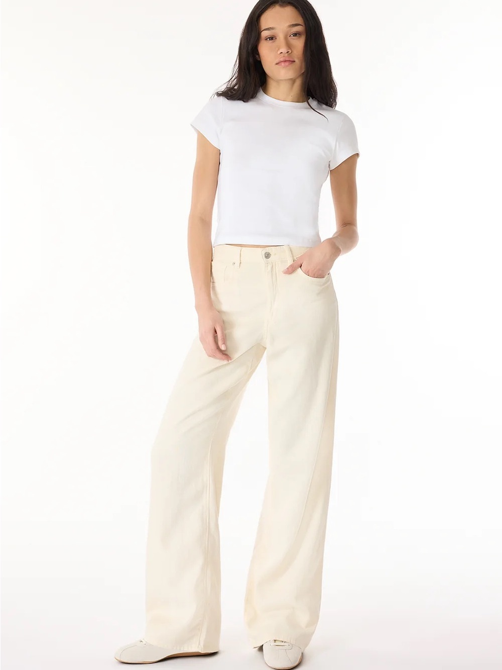 Buffalo Jeans Addie Women's High Rise Wide Leg Pants, Vanilla Ice